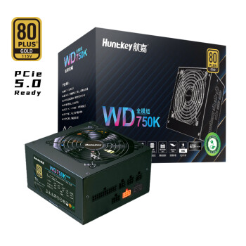 航嘉（Huntkey）WD750K全模组金牌750W电源（80PLUS金牌/单路60A/全电压/LLC+SR+DC-DC/智能温控）