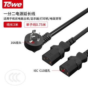 同为（TOWE）国标16A转C13一分二主机机房服务器2.5平方电源线 TW-F-25G16/2C13 3M