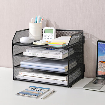 得力可折叠金属文件框栏 四层 黑色 PB116