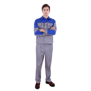斯卡地尔（Scotoria）夏季工作服套装 分体式长袖工装舒适高棉 CVC1401蓝灰色 1套L码