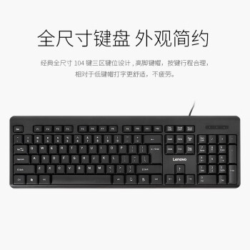 联想（Lenovo）键盘 有线键盘 K4800S 电脑办公键盘 笔记本键盘黑色 USB