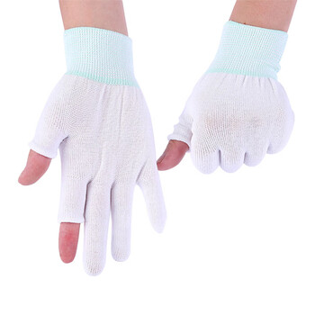 劳博士(LABORS) 尼龙半指手套 建筑打包 二指防护劳保手套 防尘防滑耐磨无尘电子厂 12双 白色