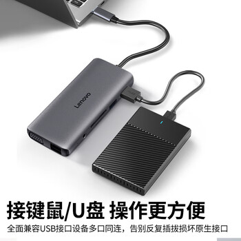 联想（Lenovo）Type-C扩展坞USB-C读卡器拓展坞HDMI千兆网口转接头HUB分线器适用苹果15MacBook小新笔记本ipad