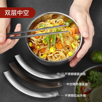 美厨（maxcook）不锈钢碗 汤碗面碗6只装12cm 加厚双层隔热 MCWA-011 防烫 耐摔