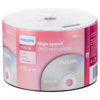 飞利浦（PHILIPS）DVD-R光盘/刻录盘空白光盘 刻录光盘 光碟 16速4.7G 乖乖桶 桶装50片