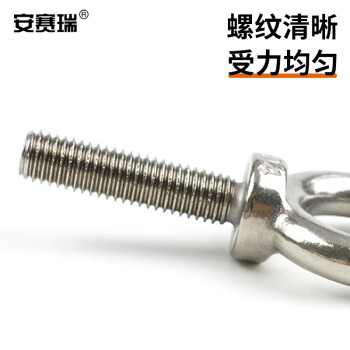 安赛瑞 304不锈钢吊环螺栓螺丝 吊环吊耳 拉环螺栓 带环螺丝 索具配件 M12 10个装 22691