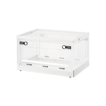 时通可折叠收纳箱透明88L大号储物盒塑料侧开门整理箱子730平盖木石绿小号