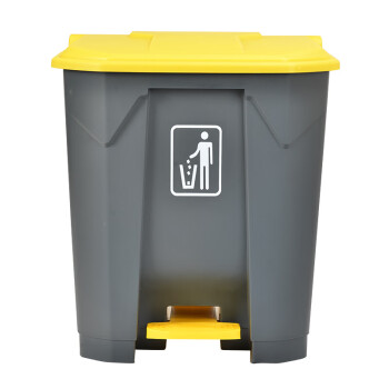 舒蔻（Supercloud）公共商用物业餐厅厨房室内翻盖方形脚踏式大号垃圾桶脚踩带盖户外垃圾箱 灰黄色30L