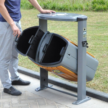 兰诗（LAUTEE）D-01A 大号户外垃圾桶 市政环卫分类果皮箱 柚木色