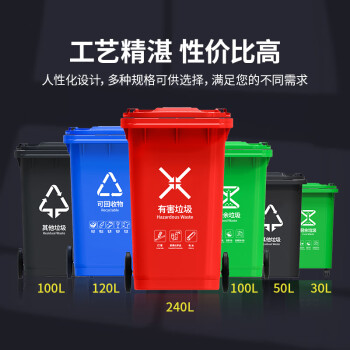 Cleapon 户外垃圾桶 环卫大垃圾桶大号50L加厚新国标分类垃圾桶 商用市政室外饭店酒店物业垃圾桶 CL1003