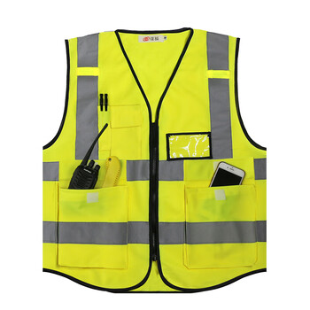 谋福CNMF8004反光马甲反光背心救援服荧光马甲作业警示服反光衣骑行环卫施工服可定制（口袋款 荧光高亮款）