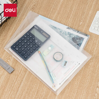 得力(deli)10只A4加厚透明文件袋 按扣资料袋 防水档案袋公文袋 财务票据收纳 5501A透明