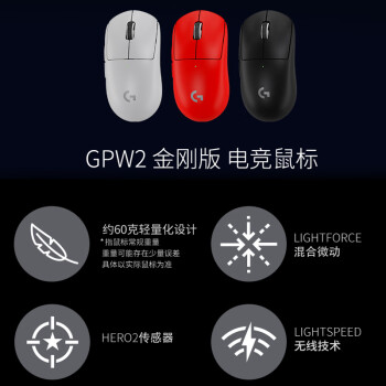 罗技（G）GPW二代 金刚版新升级 无线游戏鼠标 Hero2传感器60g轻量FPS职业电竞配置 GPW2狗屁王二代 红色