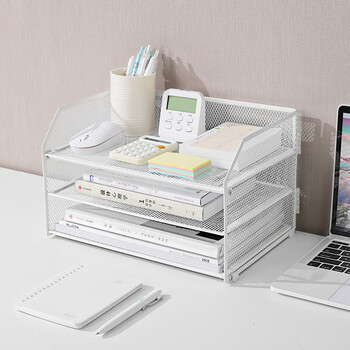 得力可折叠金属文件框栏 三层白色 PB115