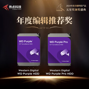 西部数据（WD）4TB 监控级机械硬盘 WD Purple 西数紫盘 SATA 256MB CMR垂直 录像机硬盘 3.5英寸WD43PURZ