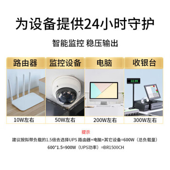 VISENCH威神BR1500CH ups不间断电源1500VA/900W家用商用办公电脑稳压防雷应急备用ups电源【内置双电池】