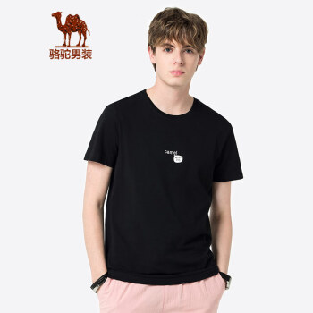 骆驼（CAMEL）男装 夏季男士短袖t恤青年圆领印花休闲打底衫上衣男 黑色 M