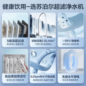 苏泊尔（SUPOR）净水器家用超滤机滤水器厨下式自来水净化器DU2U3厨房饮水机水龙头台式过滤器净水机
