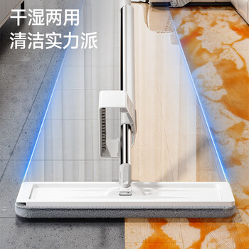 五月花平板拖把38CM杆长125CM共2块布加厚纤维布家用一拖净墩布