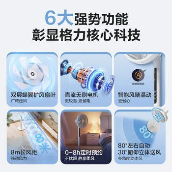 格力（GREE）【双层扩风扇叶】立式电风扇大风量家用落地扇广角摇头定时遥控电扇台地两用落地扇 FSZ-30X65Bg7