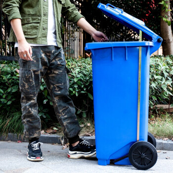 莫恩克 户外大号垃圾桶 分类垃圾桶 环卫垃圾桶 小区物业收纳桶 可定制LOGO 带轮挂车垃圾桶 蓝色240L脚踏款