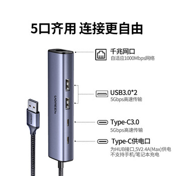 绿联USB3.0转千兆网口扩展坞分线器网线转接头【Type-C数据口】RJ45转换器拓展坞 笔记本电脑台式机HUB
