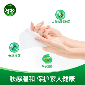 滴露（Dettol）湿巾小包湿纸巾10片*8便携 非酒精清洁卫生湿巾纸 杀菌卫消证字