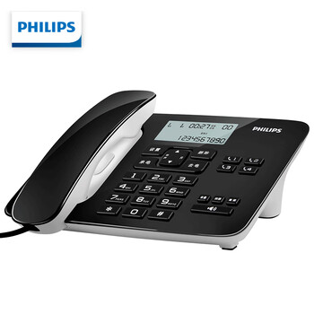 飞利浦（PHILIPS）电话机座机 有线固定电话 办公家用  免电池 双接口 一键拨号 免提通话 来电显示 CORD492 (黑色)