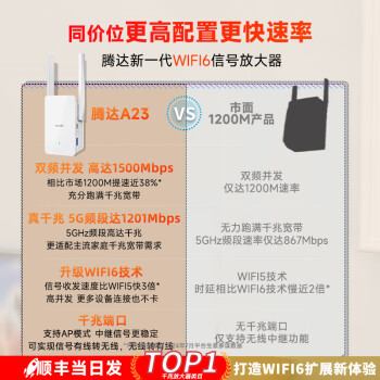 Tenda腾达1500M wifi6信号放大器 5G增强千兆网口wi-fi扩展 AP无线网络信号扩大器中继器A23