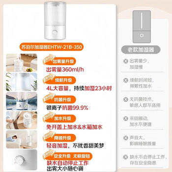 苏泊尔（SUPOR）加湿器小型落地净化器卧室办公桌面家用增湿器大容量雾化加湿器空调电风扇伴侣21B