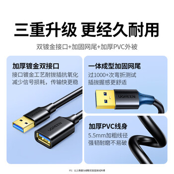 绿联USB3.0延长线 公对母数据连接线 电视电脑主机硬盘U盘鼠标键盘打印机扩展线充电转接线5米90722