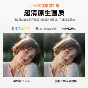 Rigal（瑞格尔）B1Neo 投影仪家用超清智能投影机便携卧室手机投影电视(电动对焦 家庭影院 )