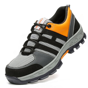 老管家 劳保鞋男防砸防刺穿钢包头轻便透气时尚耐磨安全工作网布橡胶底运动休闲舒适122    灰色     42