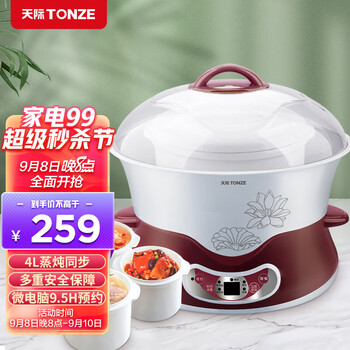 
                                        
                                                                                天际(TONZE)电炖锅 电炖盅 隔水炖锅 煲汤锅炖汤锅 熬粥养生锅 煮粥锅 蒸炖一体 白瓷5胆 DGD40-40DWG 4L                
