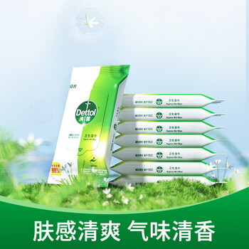 滴露（Dettol）湿巾小包湿纸巾10片*8便携 非酒精清洁卫生湿巾纸 杀菌卫消证字