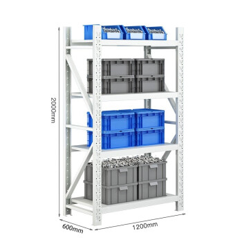 知旦货架中型白色1200*600*2000mm置物架子角钢超市货架层架收纳架储物架物流货架HZ-126W仓储货架