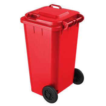 舒蔻(Supercloud) 大号塑料分类垃圾桶小区环卫户外商用带轮加厚垃圾桶可定制图案100L加厚红色分类有害垃圾