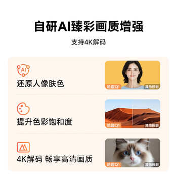 哈趣Q1 投影仪家用 真1080P高清 智能便携家庭影院 游戏卧室宿舍投影机 （330lm 支持4K解码）