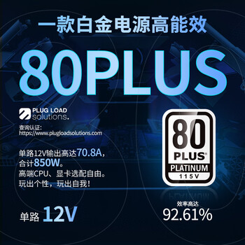 长城（Great Wall）额定850W F8白金牌全模组电源（ATX3.1标准/原生PCIe5.1接口/自动启停/全电压/闪电加速）