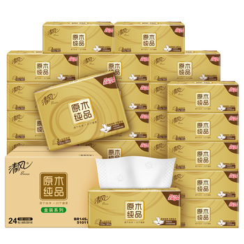 清风【李昀锐同款】抽纸 金装3层120抽*24包S码 面巾纸 纸巾抽 餐巾纸