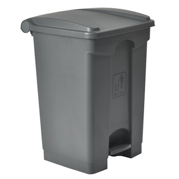 舒蔻（Supercloud）公共商用物业餐厅厨房室内翻盖方形脚踏式大号垃圾桶脚踩带盖户外垃圾箱 灰色80L