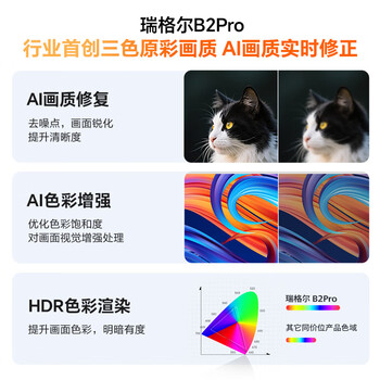 Rigal（瑞格尔）B2Pro 投影仪家用智能投影机卧室投影电视(TOF无感自动对焦 无感自动梯形 家庭影院)