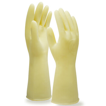 者也 10双防水洗碗手套女橡胶乳胶手套厨房加厚耐磨宾馆洗衣塑胶劳保手套肤色M码