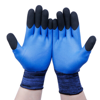 者也 12双双层加强指劳保手套浸胶耐磨防滑透气涂胶乳胶工作防护手套蓝色