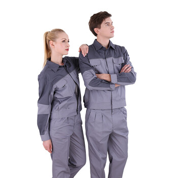 斯卡地尔夏季工作服套装 分体式长袖工装舒适高棉 CVC1401双灰 XL
