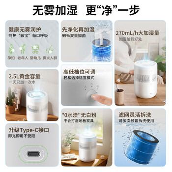 苏泊尔（SUPOR）加湿器无雾金榜轻音桌面大容量大雾量加湿器办公室卧室家用无雾加湿器空调风扇伴侣礼品SJ-J12A
