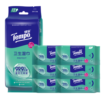 得宝（TEMPO）杀菌湿巾 8片*6包 迷你湿巾 杀菌率99.9% 温和不刺激 湿巾小包