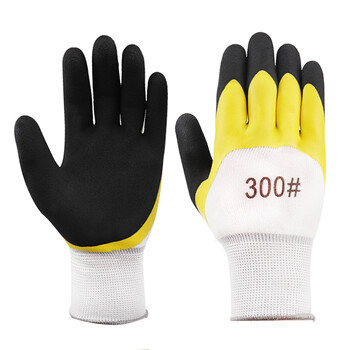 者也 12双劳保手套耐磨防滑双层涂掌挂胶尼龙手套防油乳胶透气工作防护手套 黄色