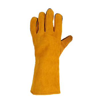 劳保佳 牛皮电焊手套 加长牛皮挂里烧焊工耐磨加厚耐高温劳保手套 黄色牛皮手套 均码