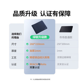 绿联鼠标垫 办公家用游戏电竞鼠标垫 笔记本电脑橡胶防滑大号桌垫便携纯色鼠标垫 加厚耐磨260*210*2mm